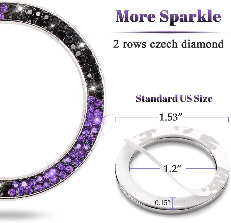ToBeQueen Purple Bling Push Start Ring Emblem Sticker, Crystal Diamond Rhinestone Engine Start Button Cover Interior Decoration, Violet Black Bling Car Accessories, Purple and Black - Image 4